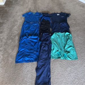 Size small scrubs. 9 scrub pants, 2 scrub jackets, 2 scrub tops